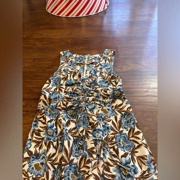 Madewell Sleeveless V-Neck Midi Dress in Floral Stonewash Blue Size 12 - Picture 3 of 4